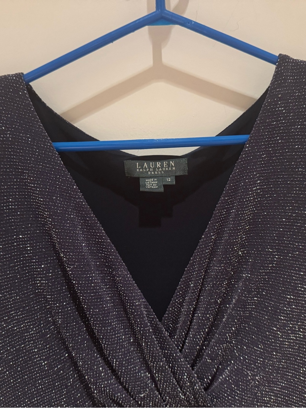 Ralph Lauren Navy/Mauve Sparkle V-Neck Midi Dress - Picture 4 of 7